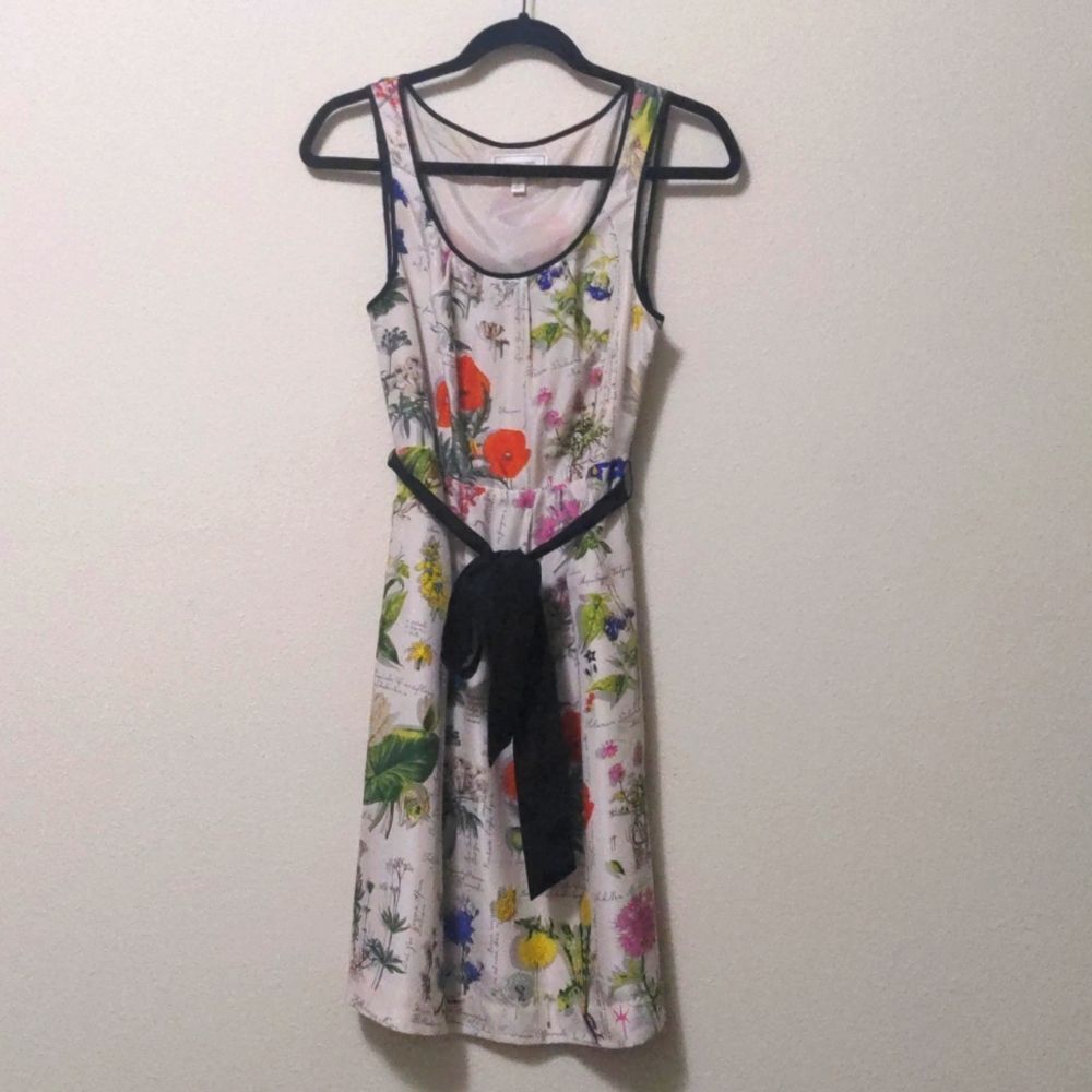 Anthropologie Moulinette Soeurs Floral Pront Silk Dress with Black Bow